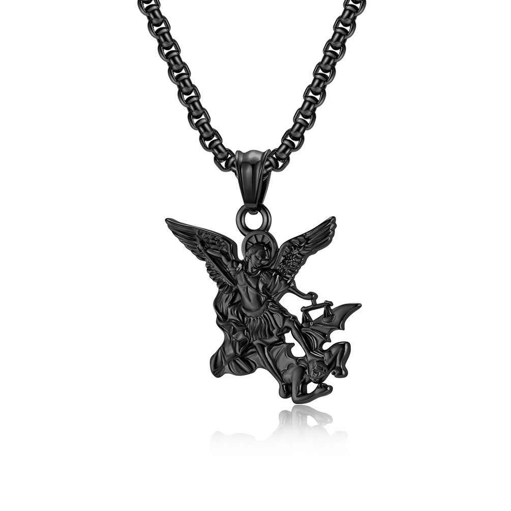 Kemstone Saint Michael Necklace – Titanium Steel Archangel Pendant for Men K-PT517