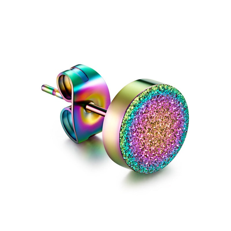 Kemstone Sand Textured Stud Earrings for Men & Women Stainless Steel Round Finish K-E012