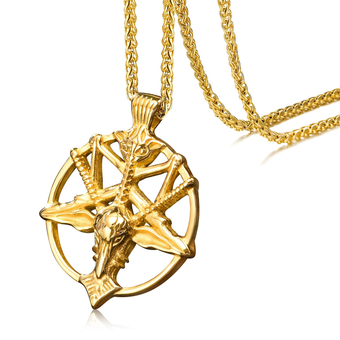 Kemstone Satanic Goat Head Pendant – Stainless Steel Gothic Pentagram Necklace PN-1266
