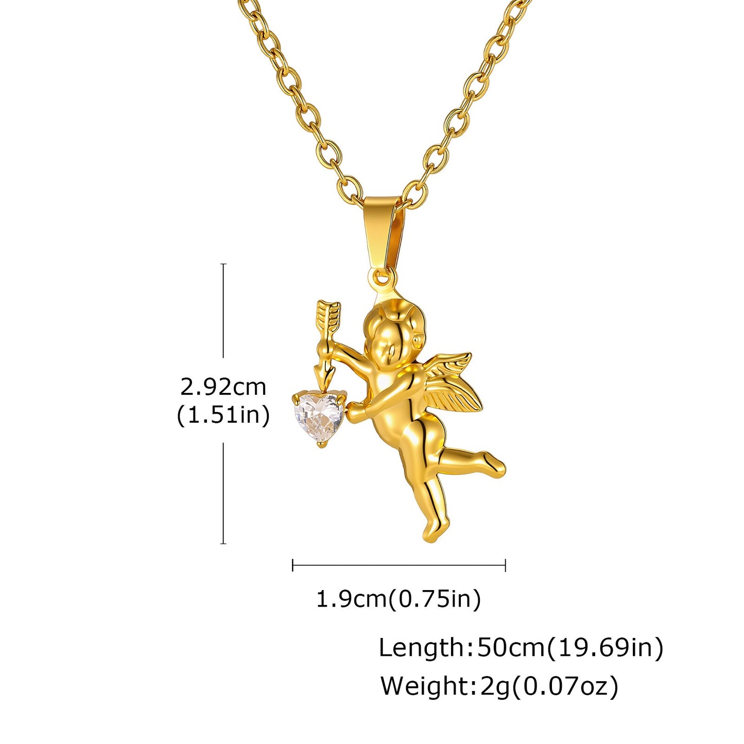 Kemstone Cupid Pendant Necklace for Men & Women Gold Plated Stainless Steel Heart Accent PN-2279