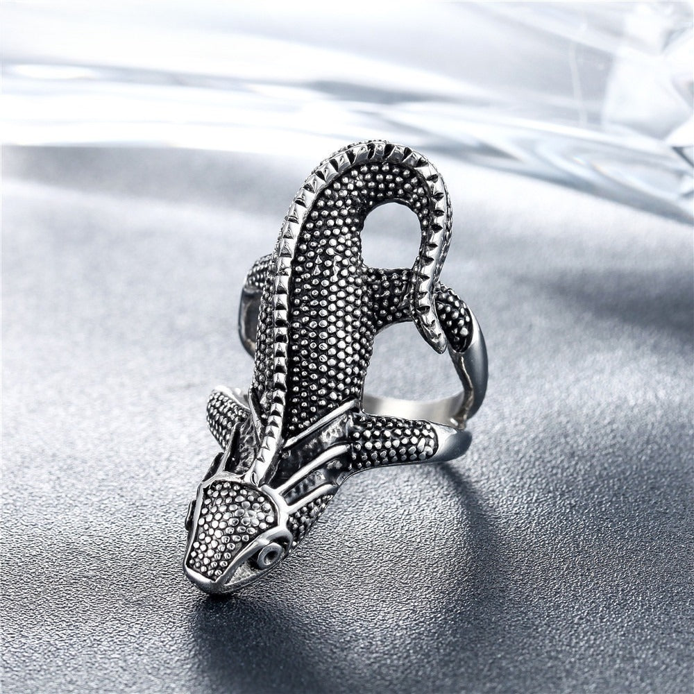 Kemstone Titanium Steel Sculpted Lizard Ring for Men R0424