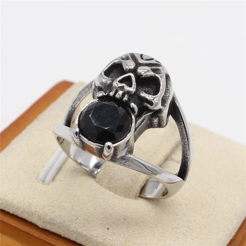 Kemstone Skull Ring for Men Titanium Steel Black Accent Gothic Vintage R1578