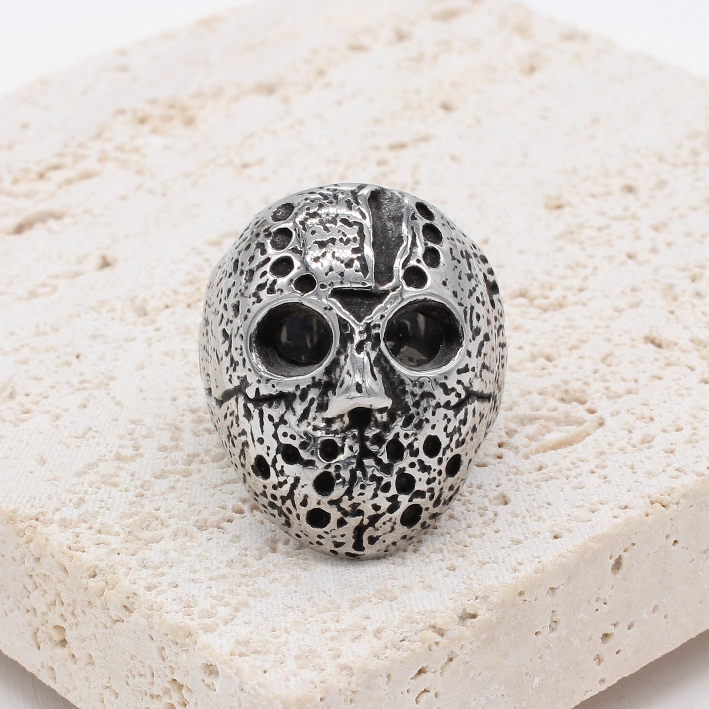 Kemstone Skull Mask Ring for Men Stainless Steel Sculpted Face Gothic Vintage R1073