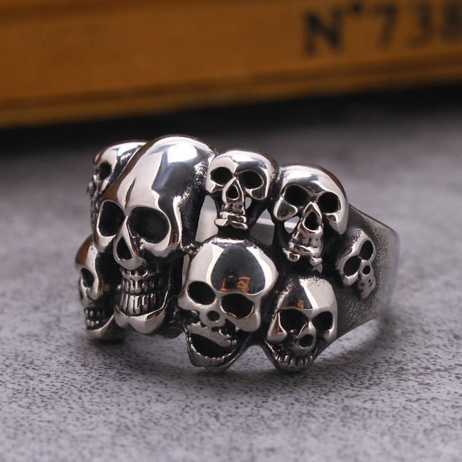 Kemstone Skull Cluster Ring for Men Titanium Steel Vintage TR0063