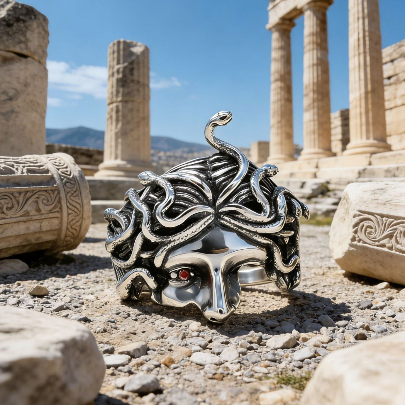 Kemston Snake Ring for Men Titanium Steel Vintage Sculpted Face Style R1576