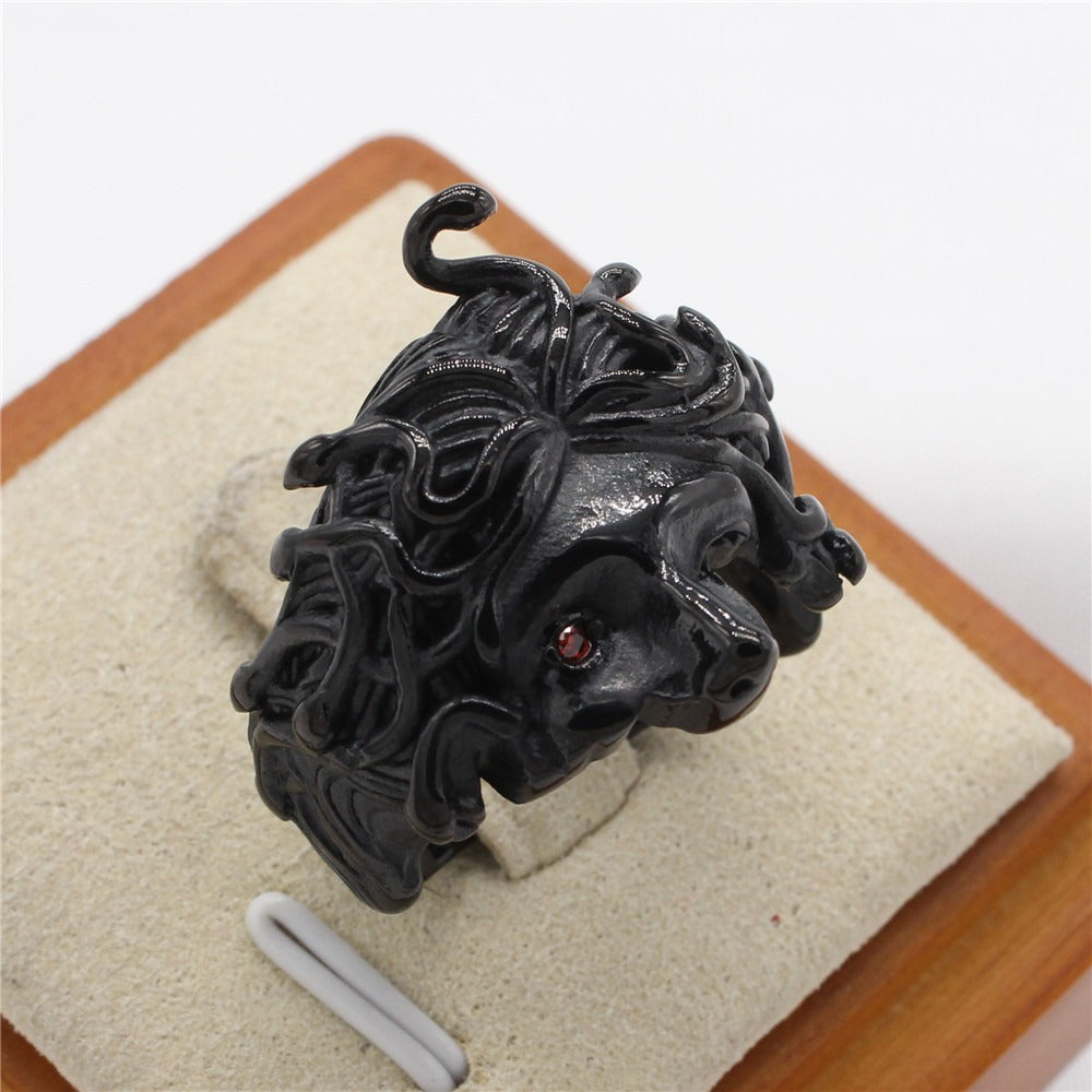 Kemston Snake Ring for Men Titanium Steel Vintage Sculpted Face Style R1576