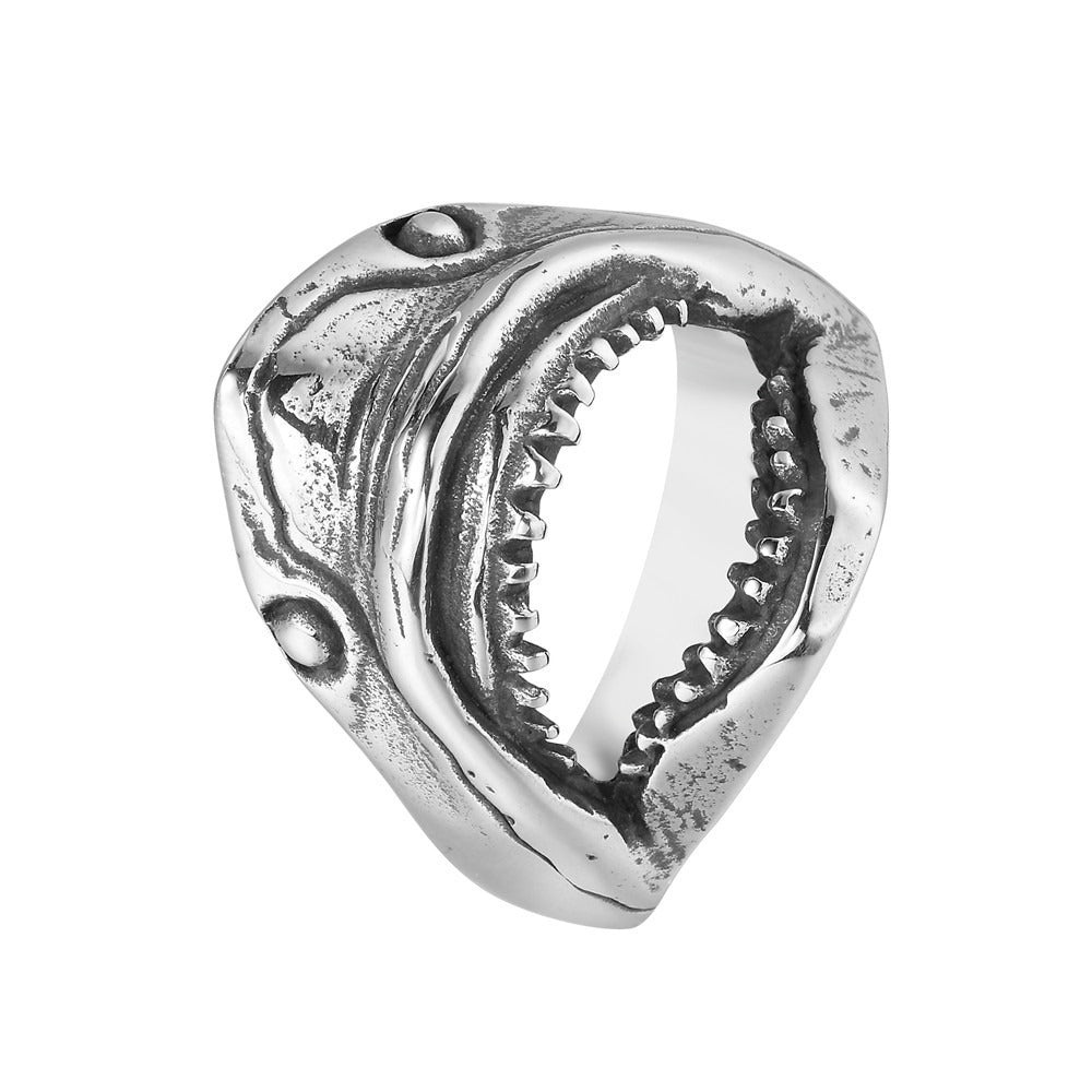 Kemston Shark Head Ring for Men Titanium Steel Vintage Texture R1625