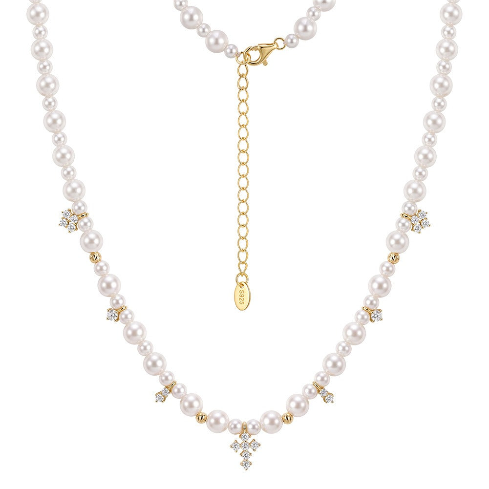 Kemstone Shell Pearl Cross Charm Necklace for Women 925 Sterling Silver PSN16