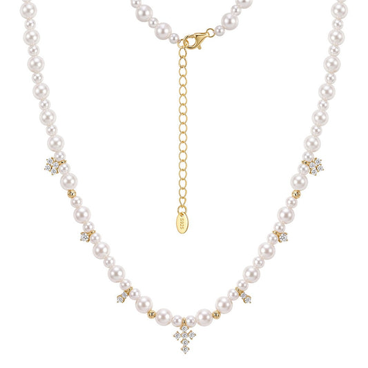 Kemstone Shell Pearl Cross Charm Necklace for Women 925 Sterling Silver PSN16
