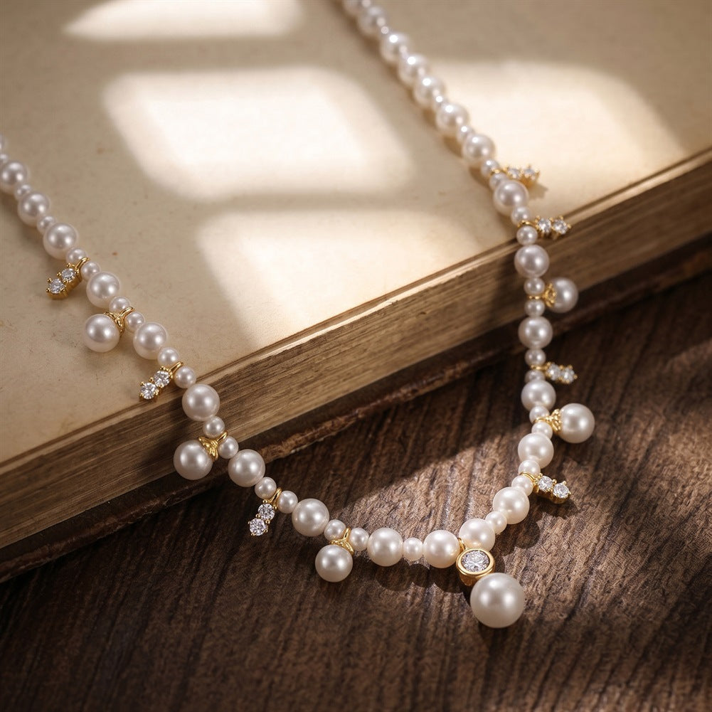 Kemstone Pearl Charm Necklace for Women 925 Sterling Silver Cubic Zirconia PSN17