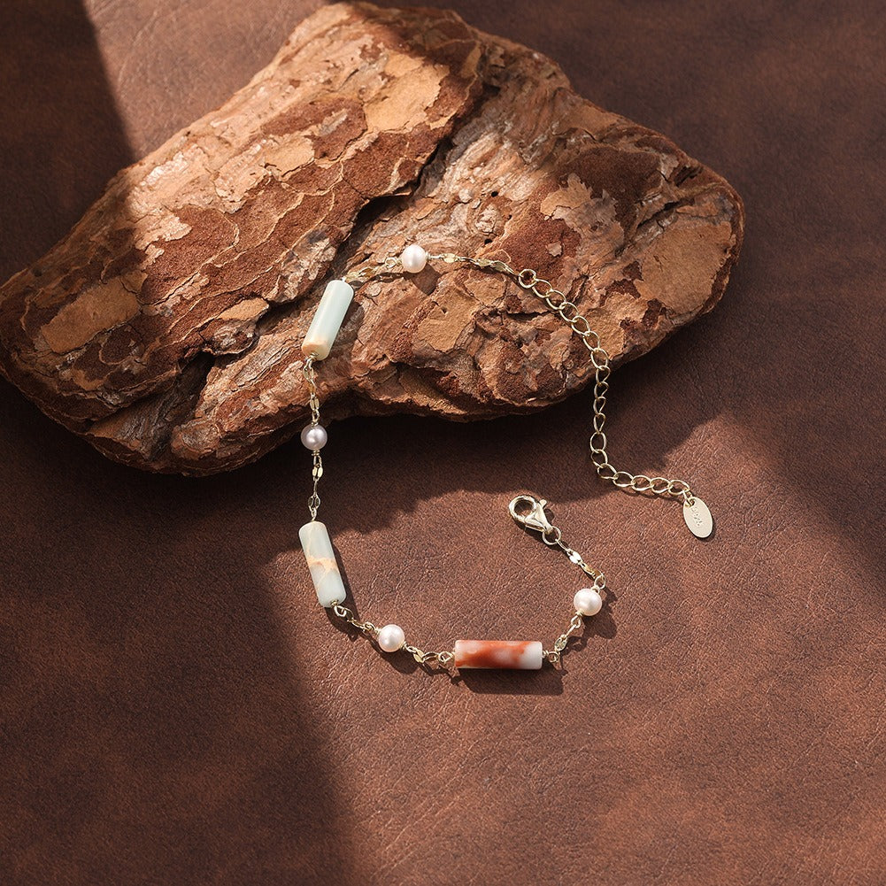 Kemston Shoushan Stone Freshwater Pearl Bracelet for Women 925 Sterling Silver MPB11