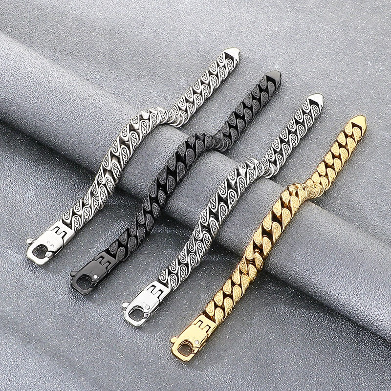 Stainless Steel Cuban Link Bracelet for Men, Vintage Braided Chain Bracelet with Zircon Clasp, Vacuum Plated Hip Hop Punk Biker Bracelet, Durable Mens Jewelry Gift