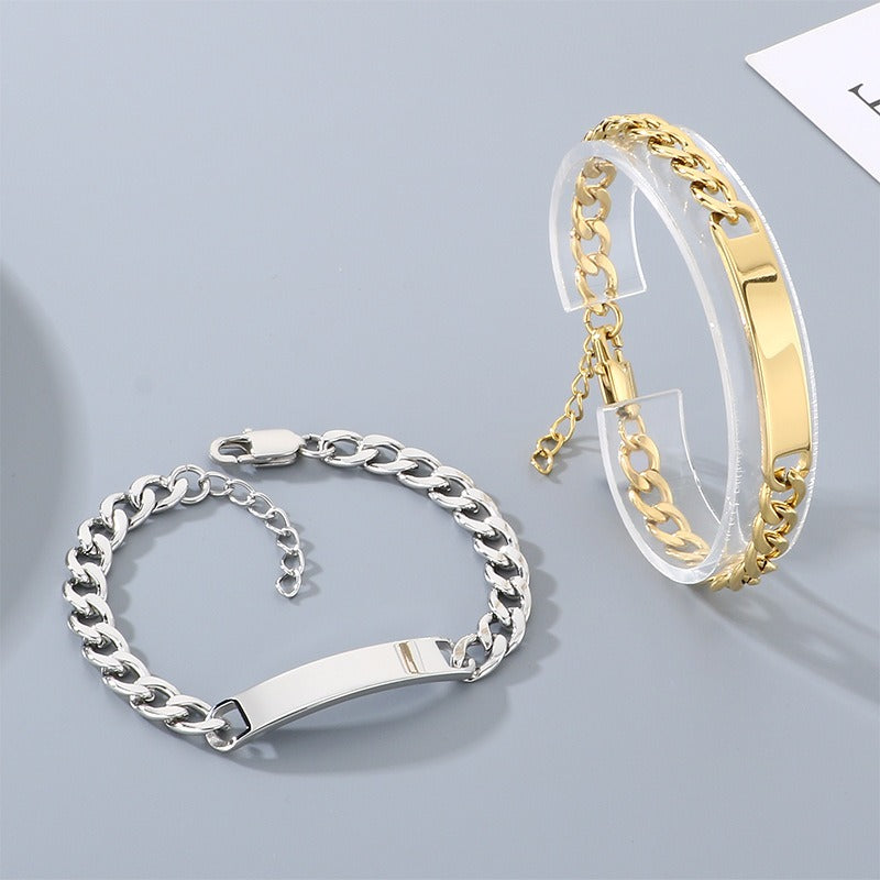 Kemstone Personalized Engraved Mens Bracelet, Stainless Steel Cuban Link ID Bracelet for Men, Custom Name Plate Chain Bracelet, Adjustable Fashion Jewelry Gift for Boyfriend Husband
