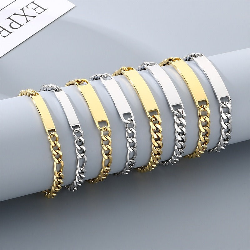 Kemstone Personalized Engraved Mens Bracelet, Stainless Steel Cuban Link ID Bracelet for Men, Custom Name Plate Chain Bracelet, Adjustable Fashion Jewelry Gift for Boyfriend Husband