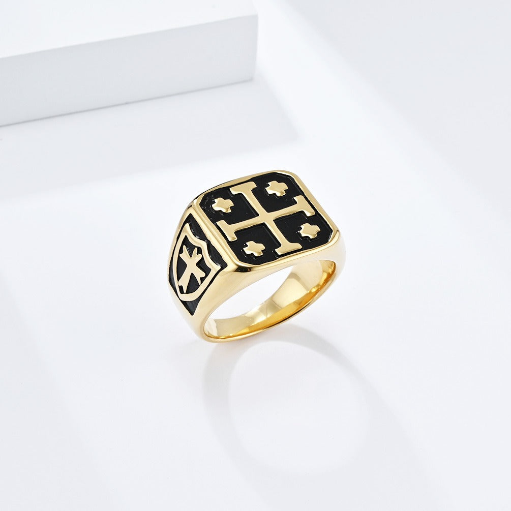 Kemstone Jerusalem Cross Stainless Steel Ring for Men – Vintage Design K-R781