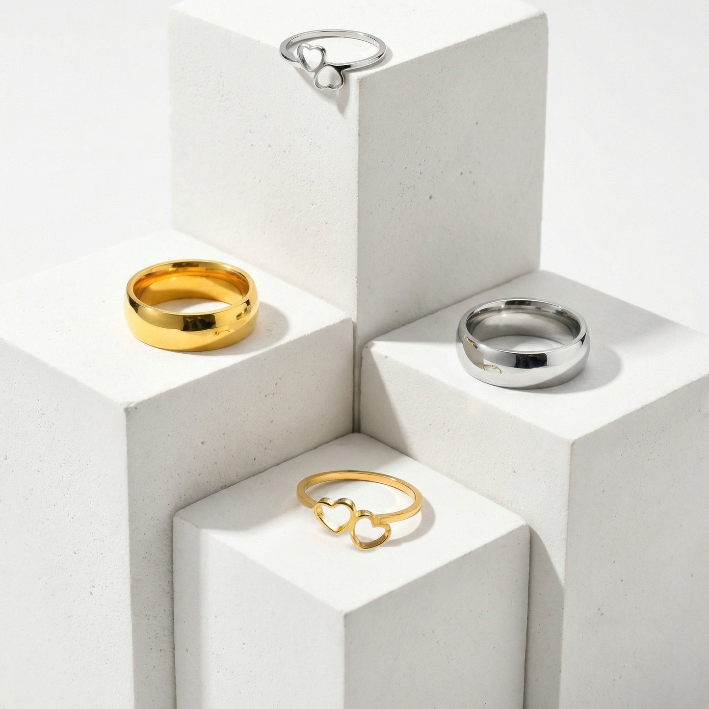 Kemstone Stainless Steel Heart-Shaped Couples Ring RC-1100