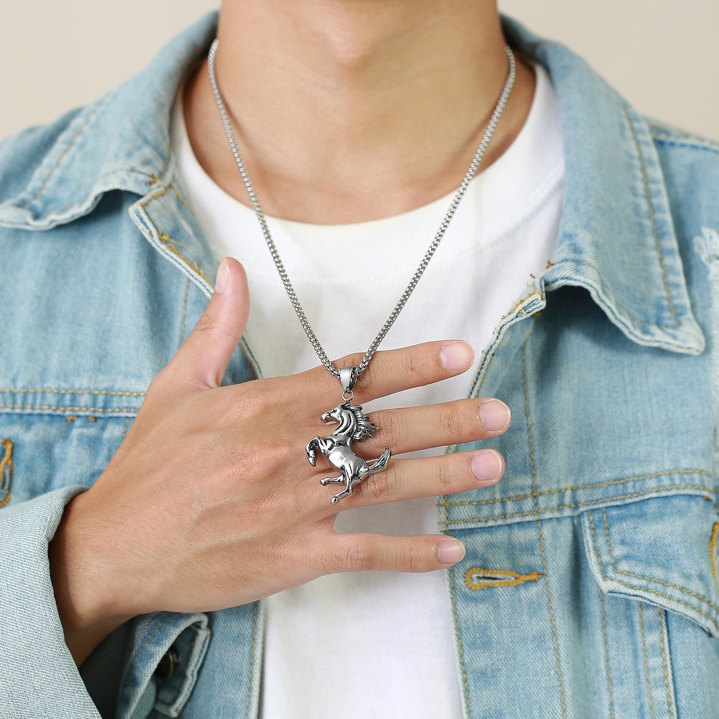 Kemstone Stainless Steel Horse Pendant Necklace for Men – Rearing Stallion Animal Charm PN-1510