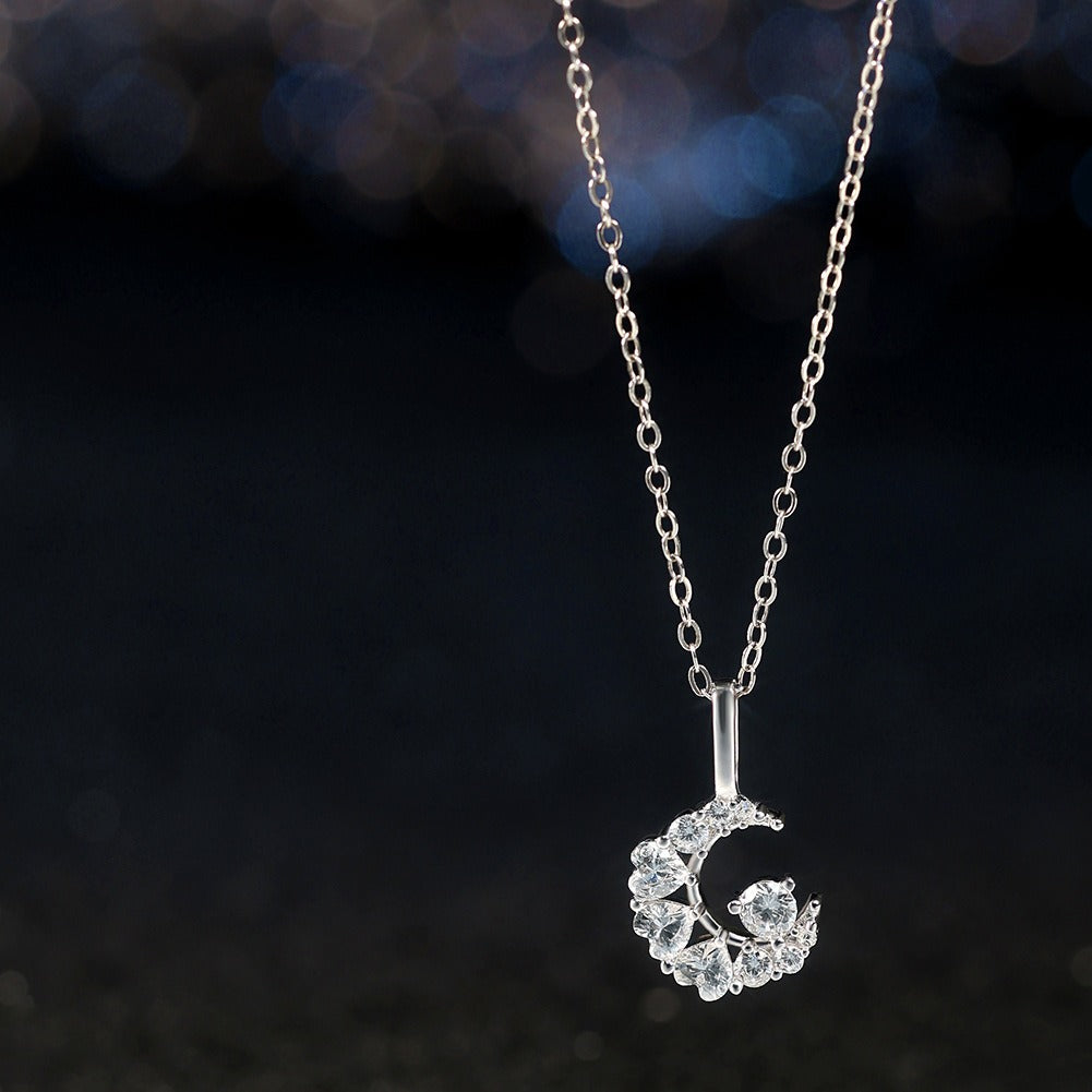 Kemstone 925 Sterling Silver Moon Necklace for Women – Cubic Zirconia Accents SN355