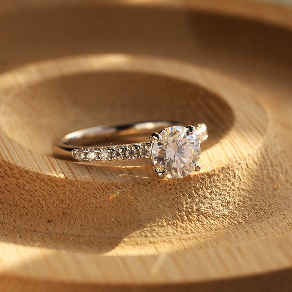 Kemstone 925 Sterling Silver Moissanite Ring for Women – 6.5mm Moissanite Stone MOR09