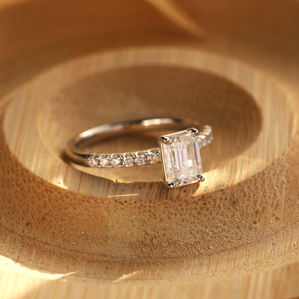 Kemstone 5×7mm Emerald Cut Moissanite Ring in 925 Sterling Silver for Women – MOR08