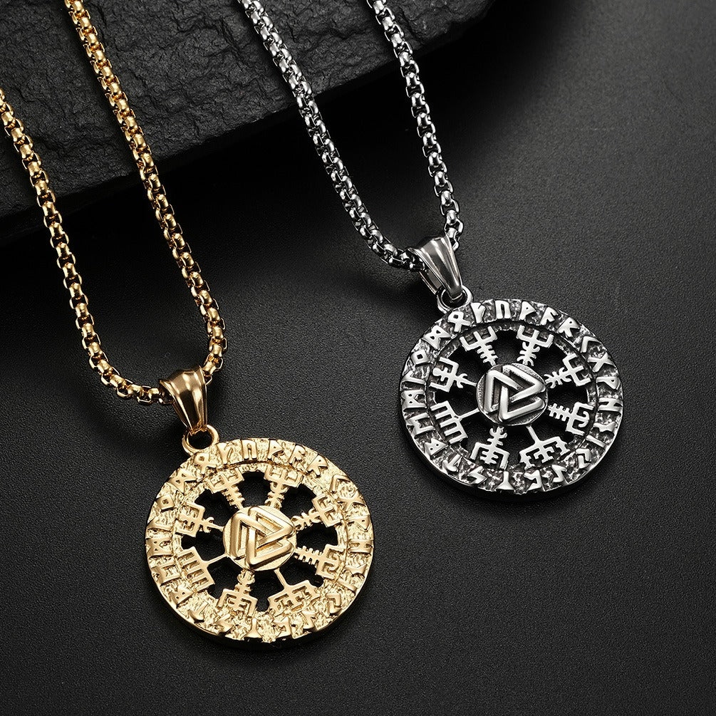 Kemstone Rune Disc Pendant Necklace for Men Stainless Steel K-PT377