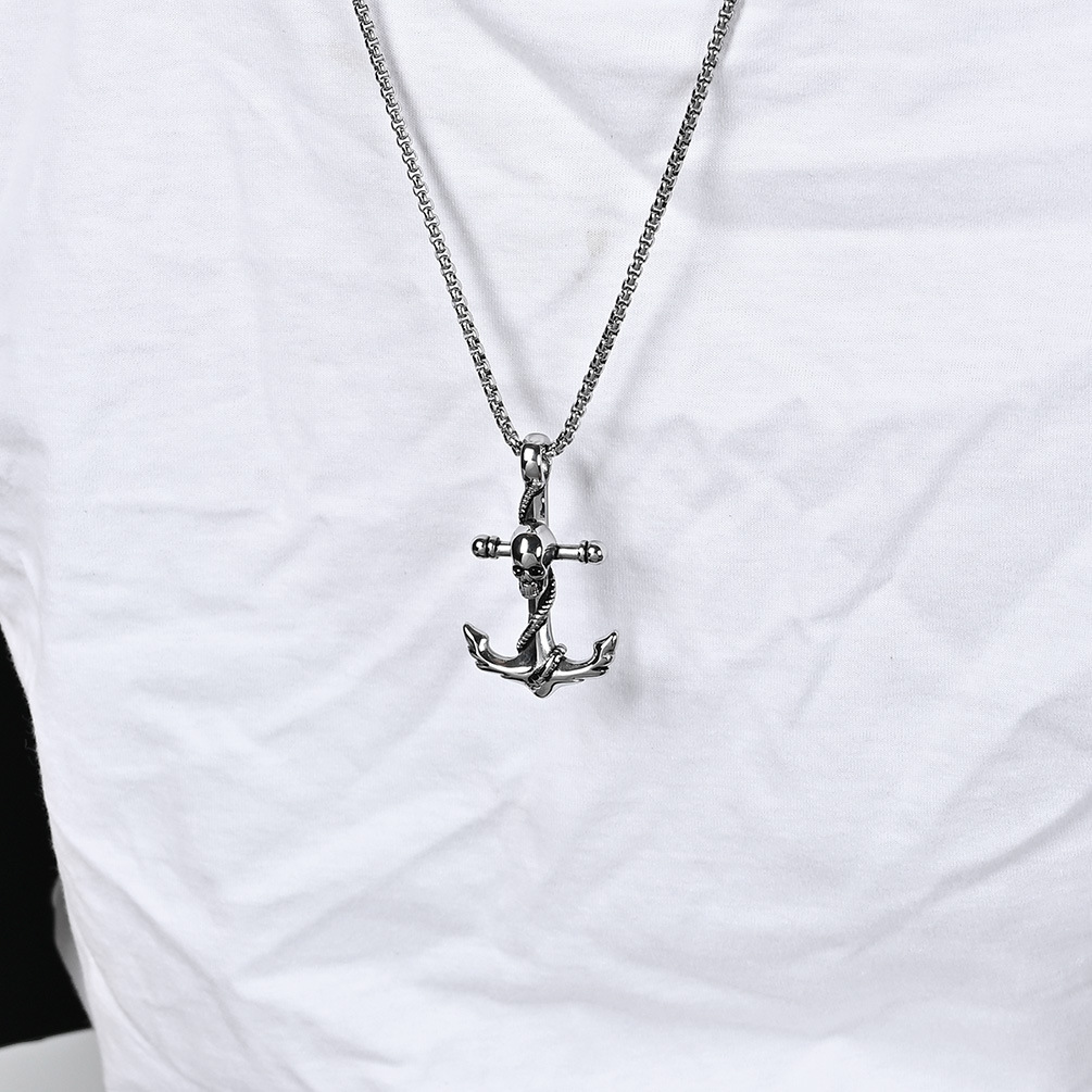 Kemstone Skull Anchor Necklace for Men Stainless Steel K-PT424