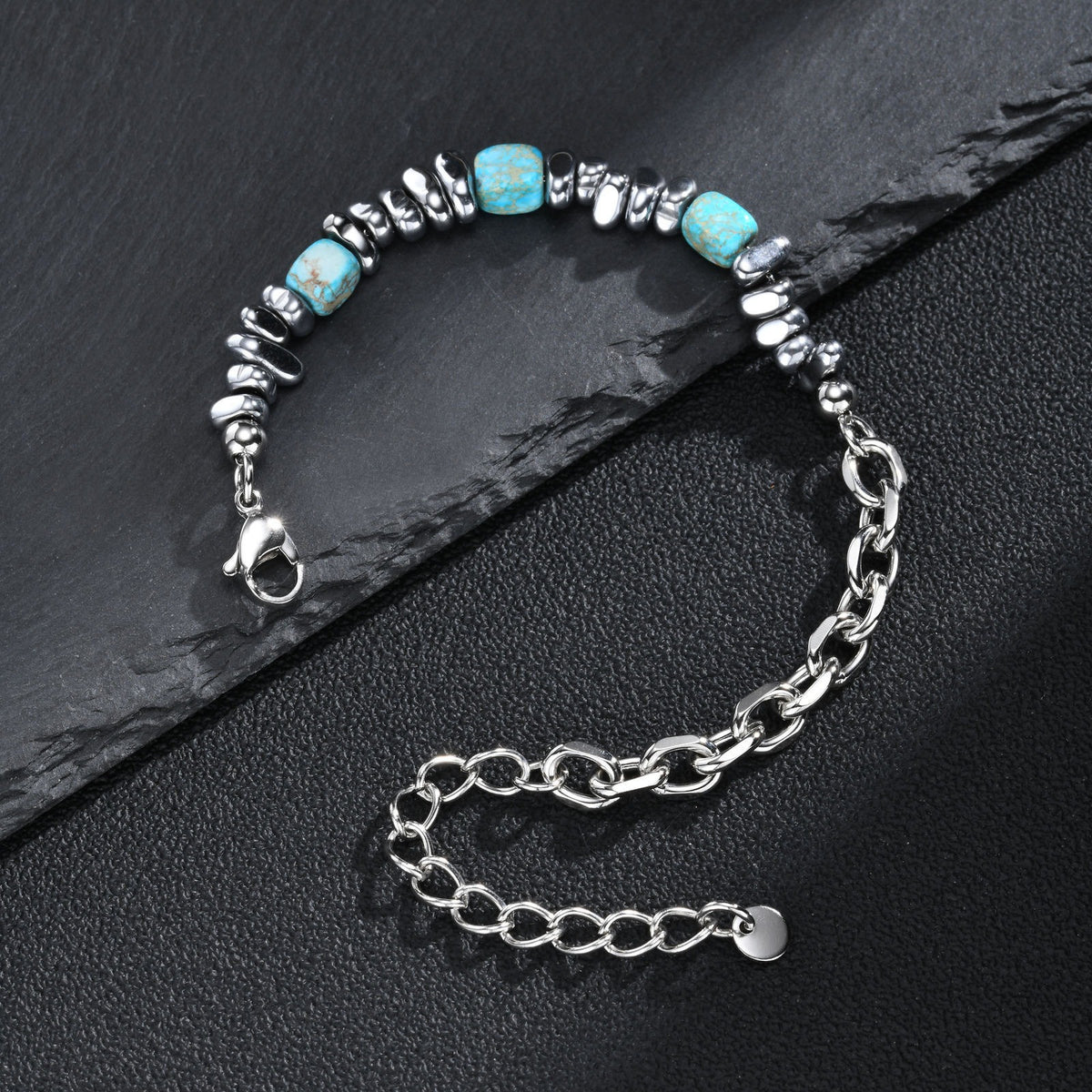 Kemstone Nugget Bead & Chain Bracelet for Men Stainless Steel BR-3284