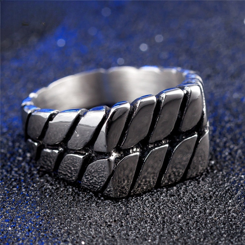 Kemstone Titanium Steel Tread Pattern Ring for Men R0202