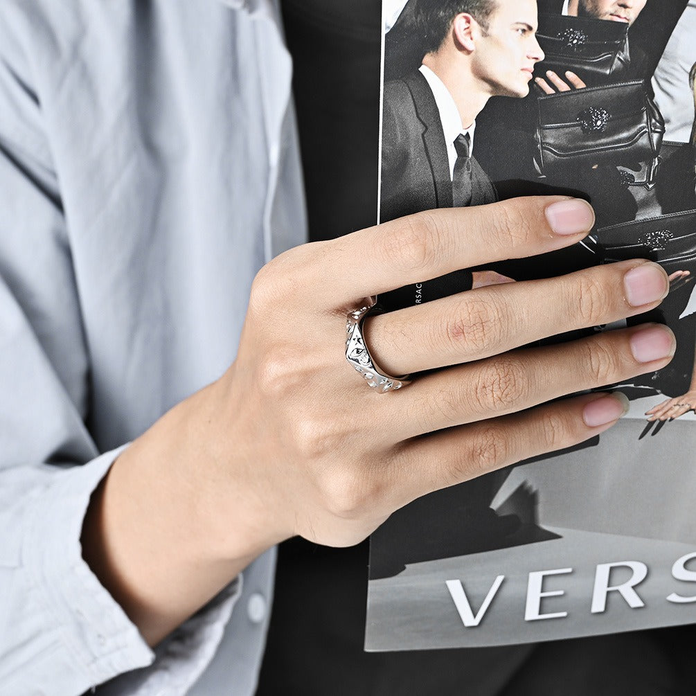 Kemstone Star Moon Eye Ring for Men Stainless Steel Faceted K-R771