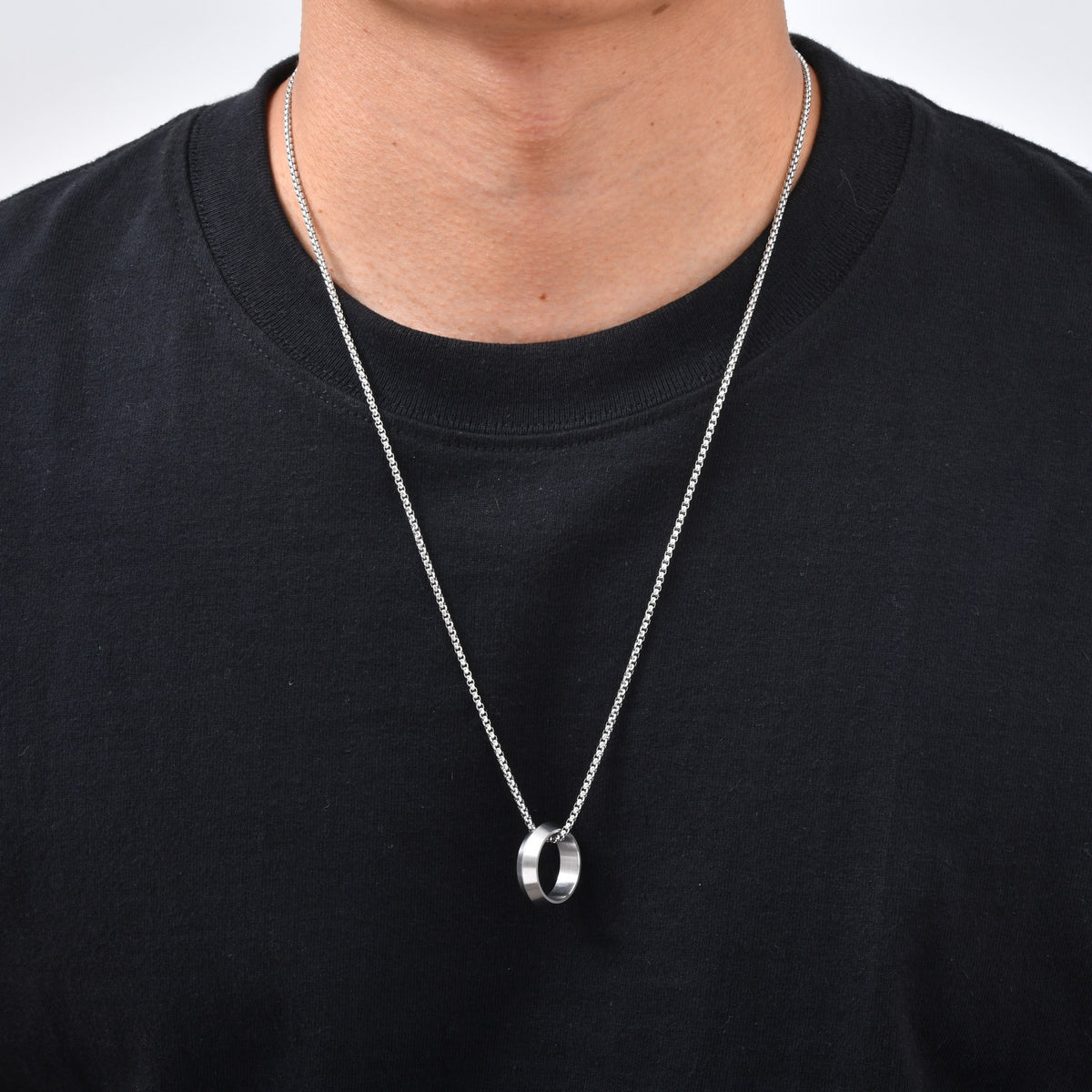 Kemstone Stainless Steel Brushed Ring Pendant Necklace for Men PN-1764