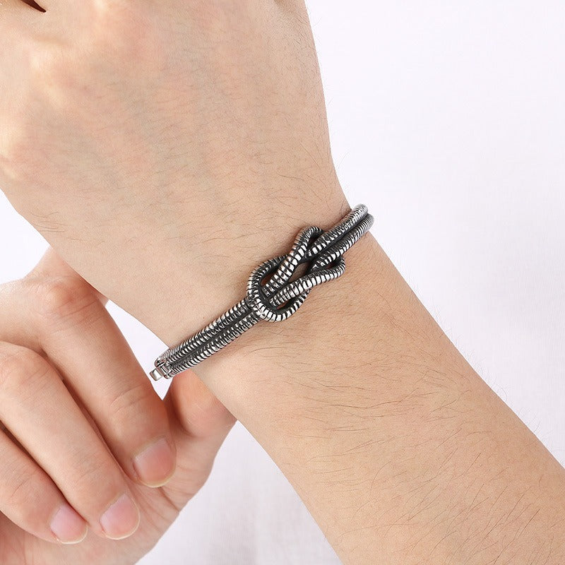 Kemstone Titanium Steel Ribbed Knot Bangle for Men KB202407-KJX