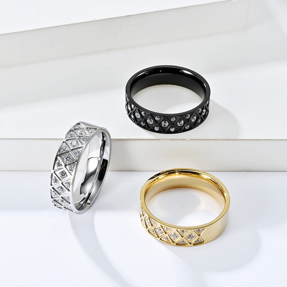 Kemstone Stainless Steel Lattice Cubic Zirconia Ring for Men & Women K-R733
