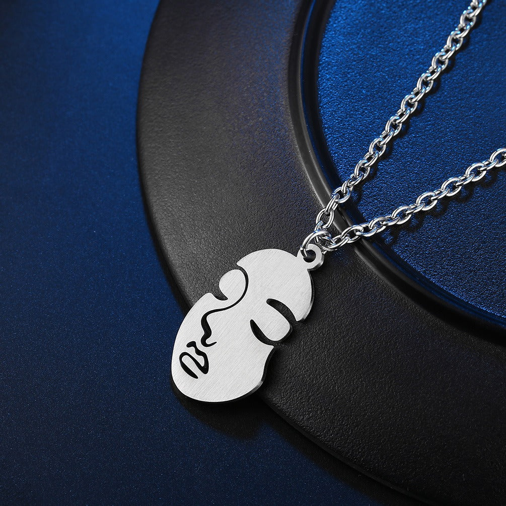 Kemstone Titanium Steel Abstract Face Necklace for Men K-PT205