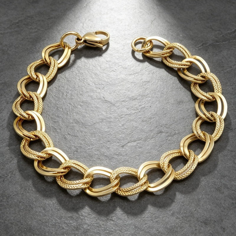 Kemstone Stainless Steel Textured Link Bracelet for Men KB213892-NJ