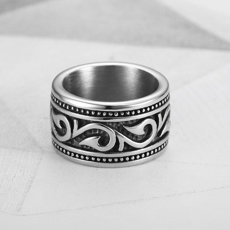 Kemstone Vine Scroll Ring for Men Wide Titanium Steel TR0494