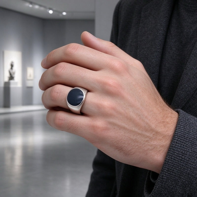 Kemstone Black Resin Signet Ring for Men Titanium Steel KR116511-KFC