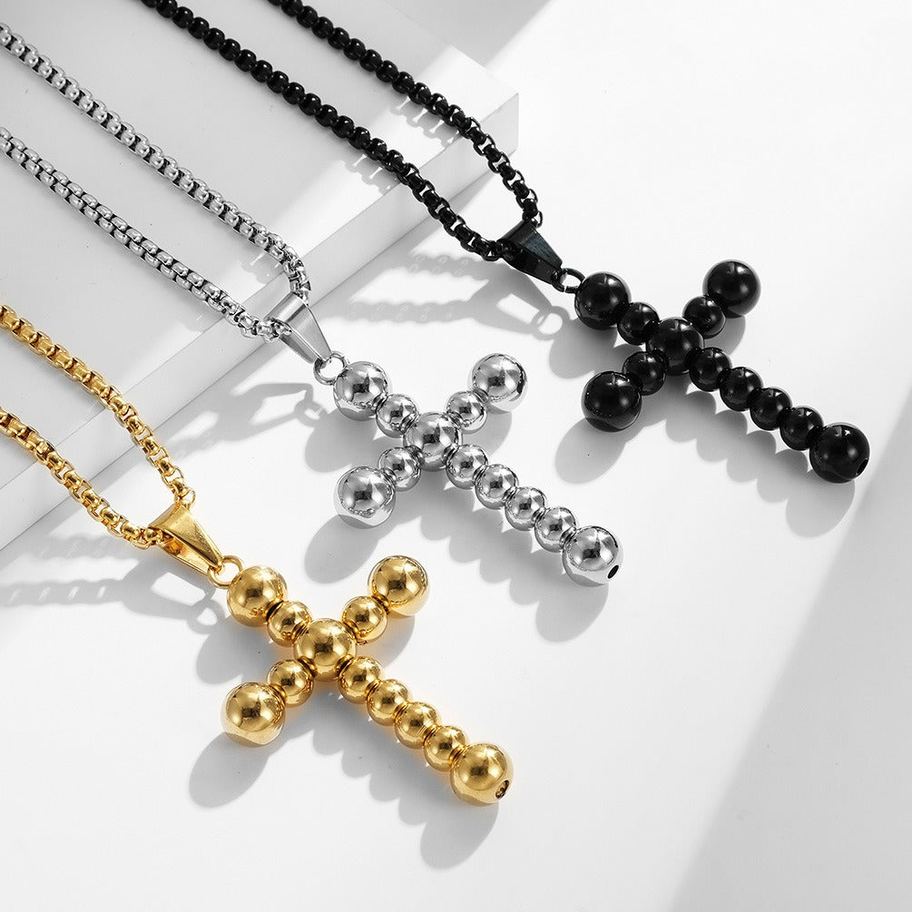 Kemstone Stainless Steel Beaded Cross Necklace for Men K-PT387