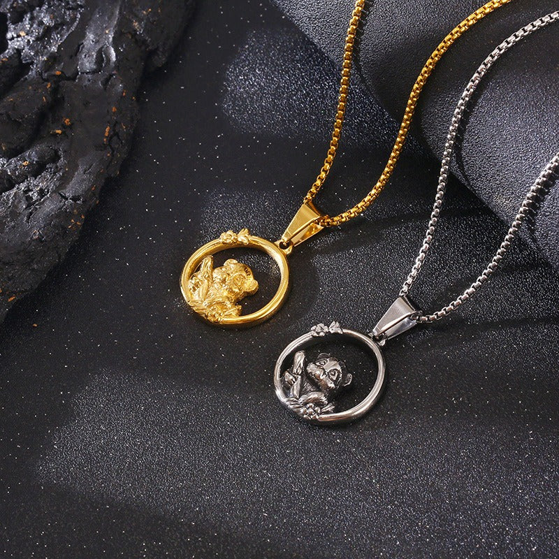 Kemstone Panda Circle Necklace for Men Titanium Steel KP119300-KJX