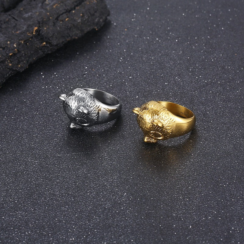 Kemstone Panda Head Ring for Men Titanium Steel KR106357-KJX