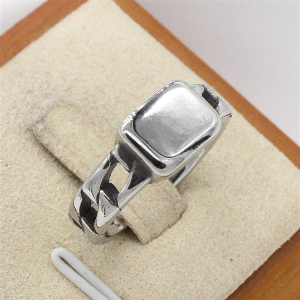 Kemstone Chain Link Signet Ring for Men Titanium Steel R1827
