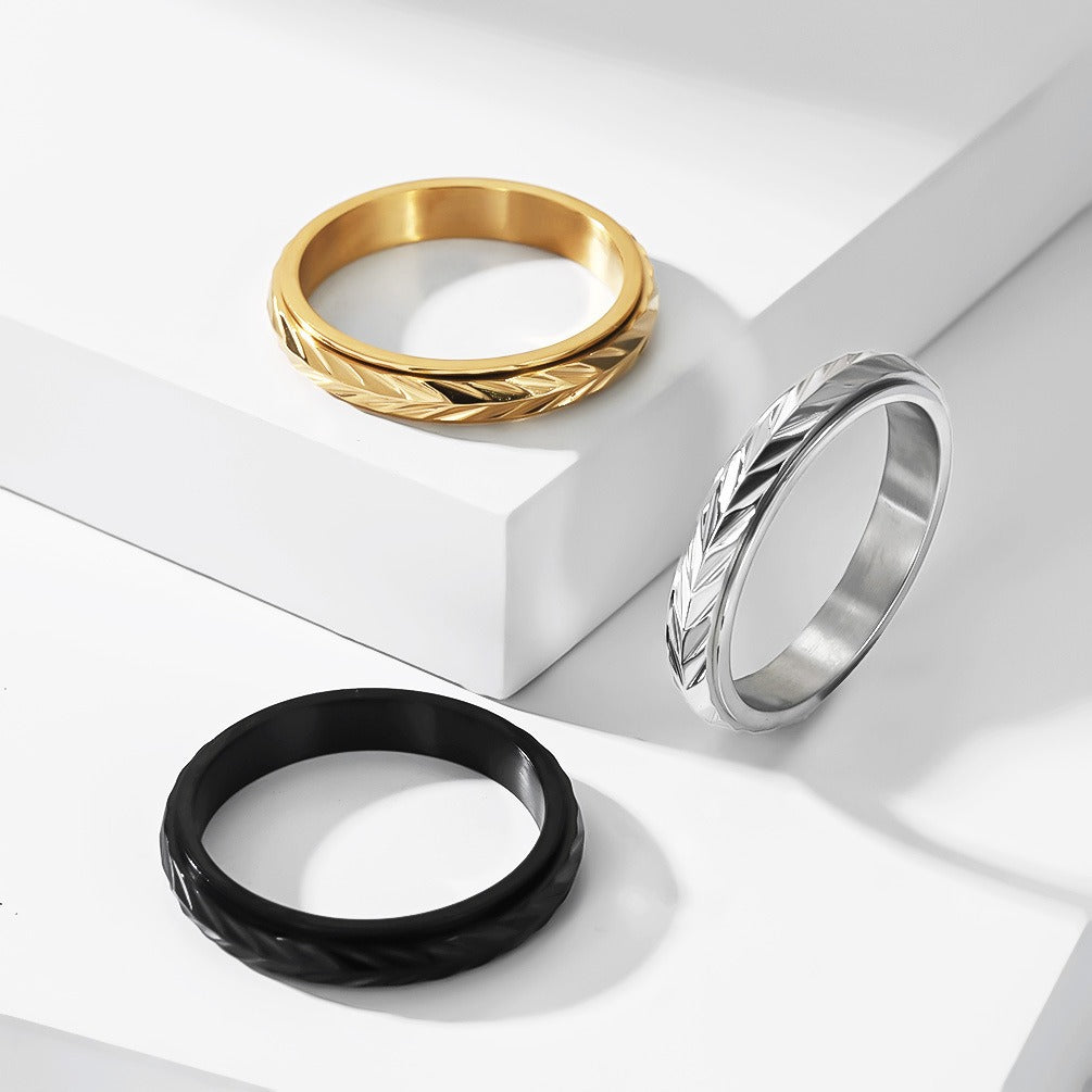 Kemstone Stainless Steel Wheat Pattern Spinner Ring for Men & Women K-R12540