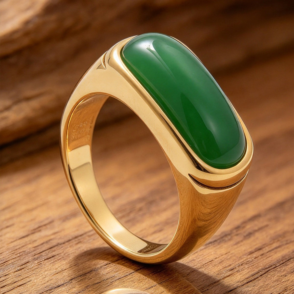 Kemstone Green Stone Ring for Men Stainless Steel Elongated Face MJ0167