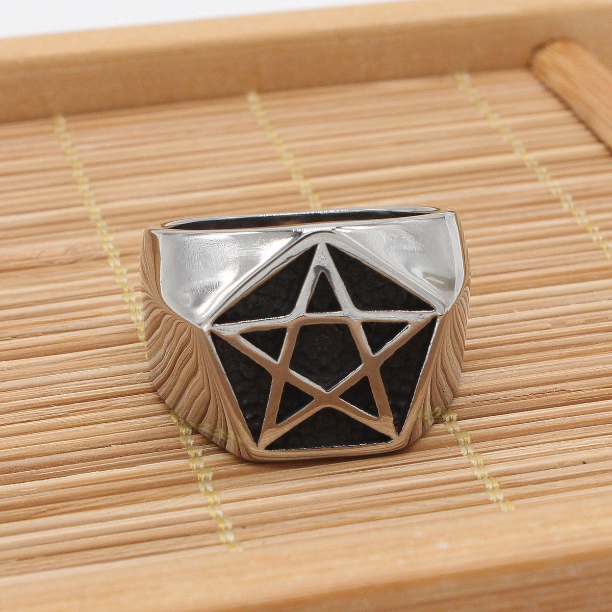 Kemstone Star Signet Ring for Men Titanium Steel Vintage R1056