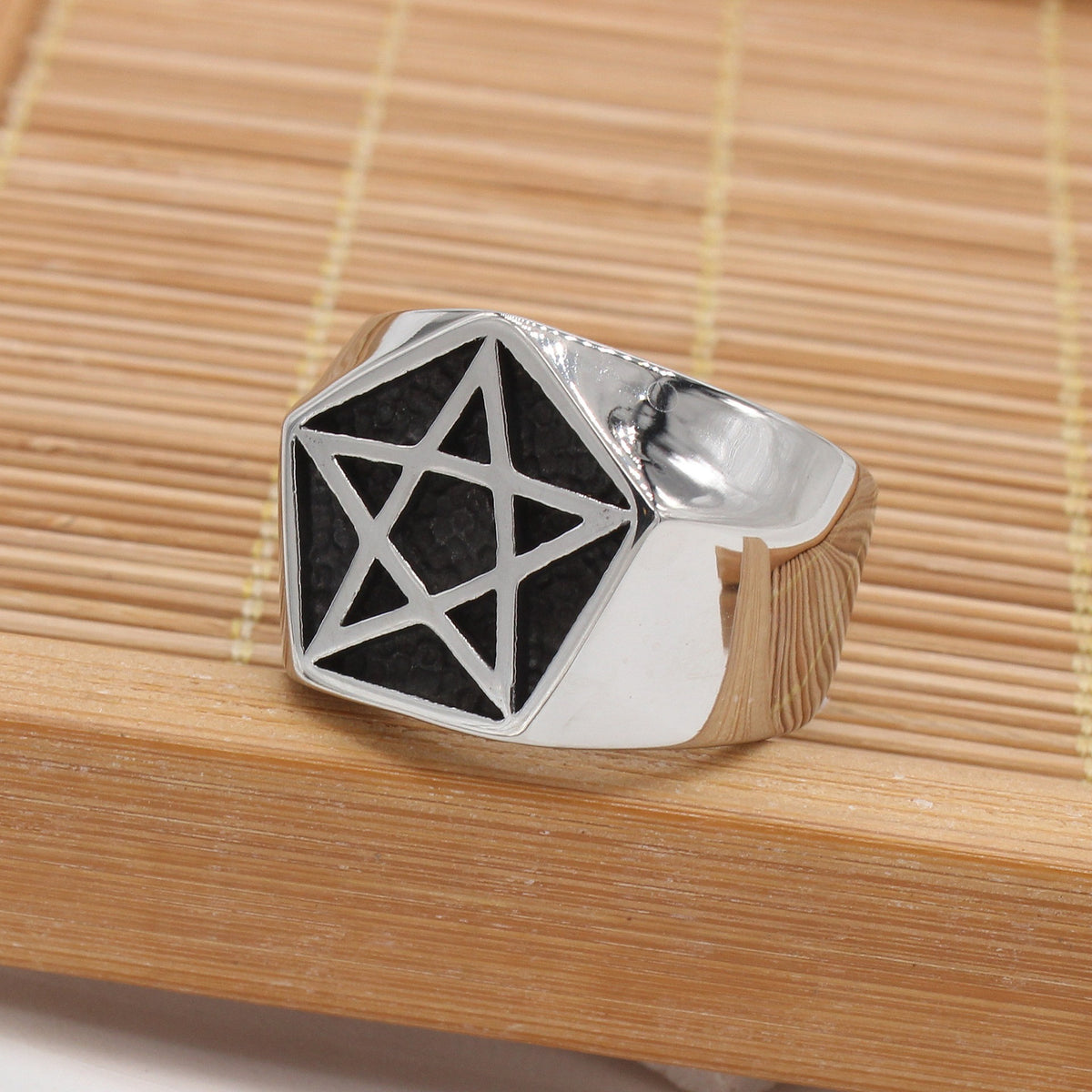 Kemstone Star Signet Ring for Men Titanium Steel Vintage R1056