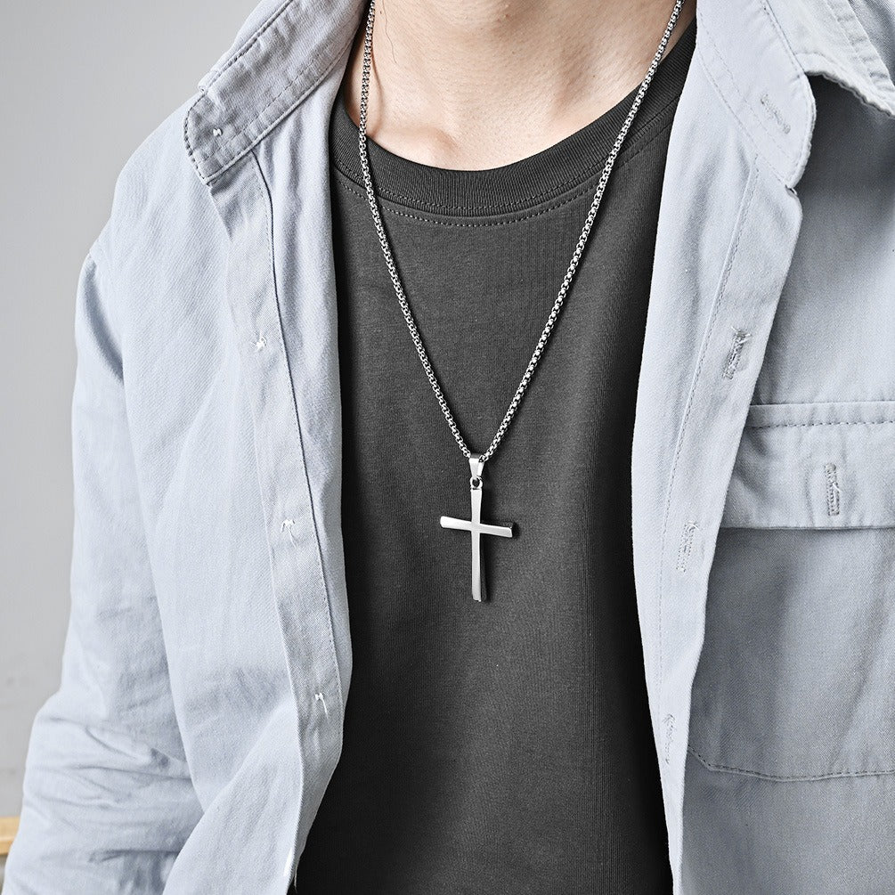 Kemstone Stainless Steel Twisted Cross Necklace for Men Minimalist K-PT516
