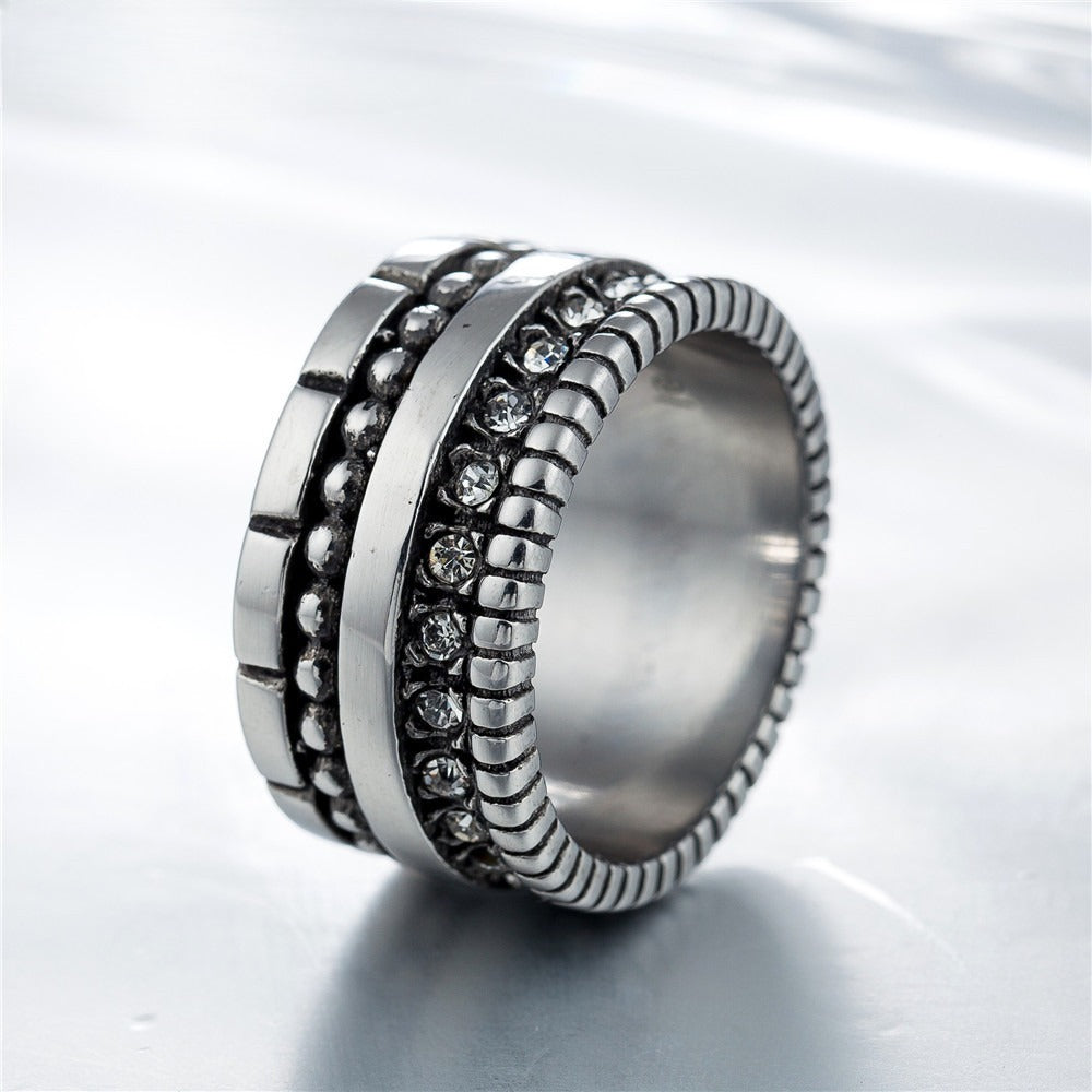 Kemstone Titanium Steel  Wide Vintage Ring for Men Vintage Stone Accent R0262-NK04
