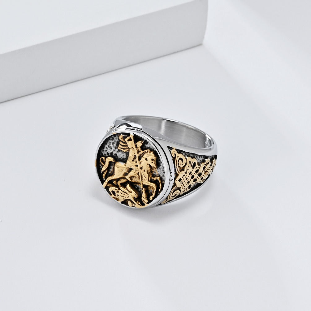 Kemstone Knighthood Crest Ring for Men – Stainless Steel Vintage Design K-R906