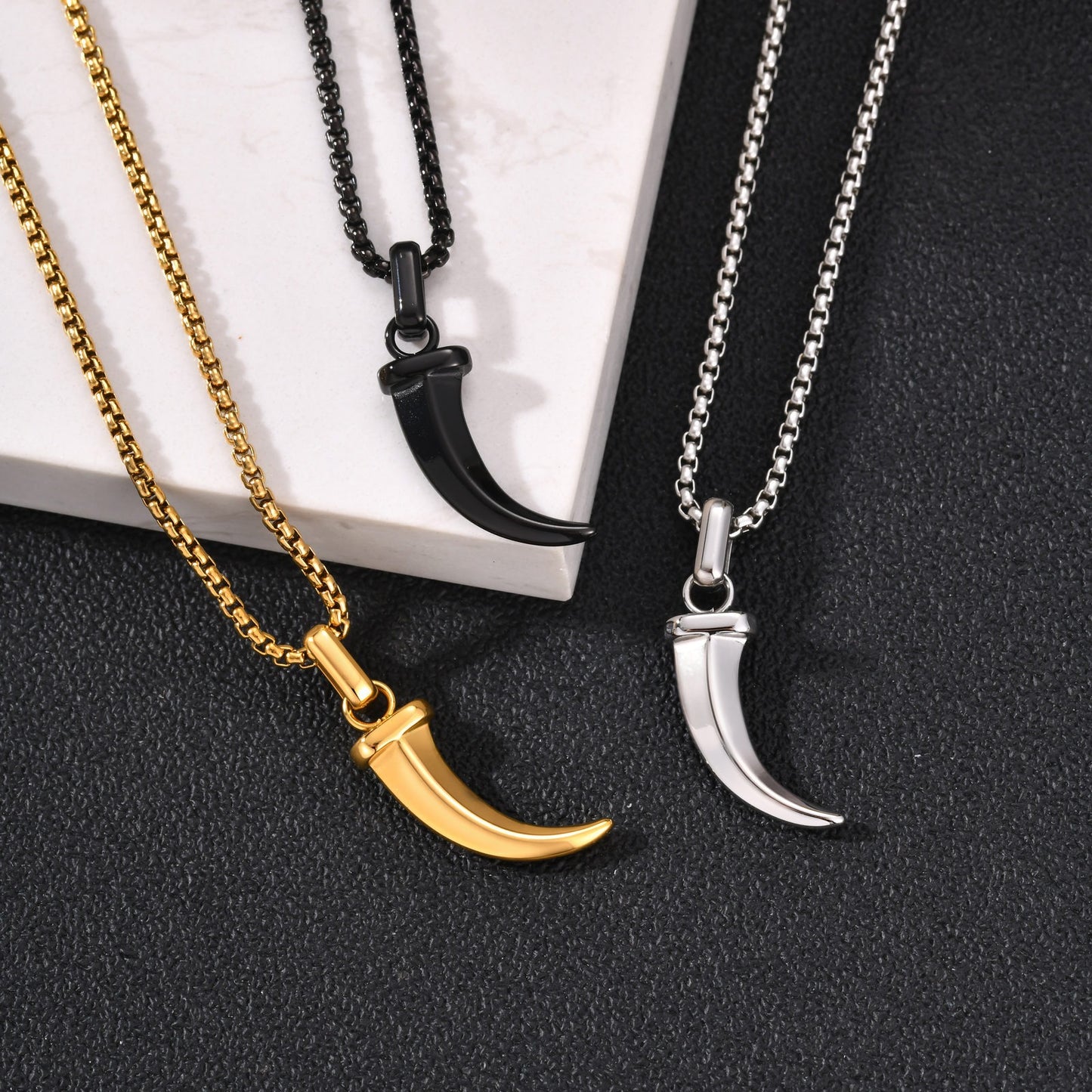 Kemstone Stainless Steel Horn Pendant Necklace for Men Punk Vintage Style PN2451