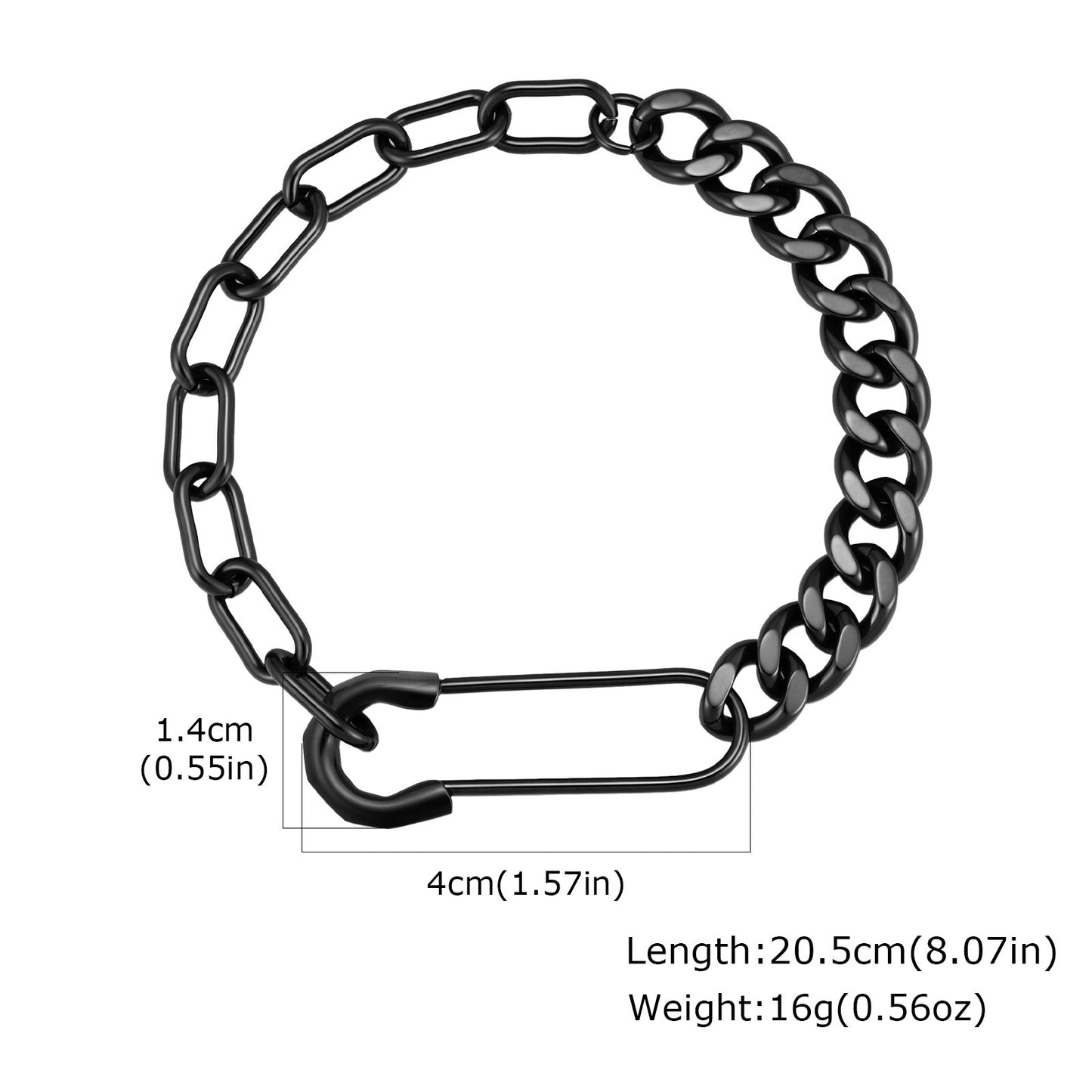 Kemstone Safety Pin Chain Bracelet for Men Stainless Steel Punk Streetwear BR-1068