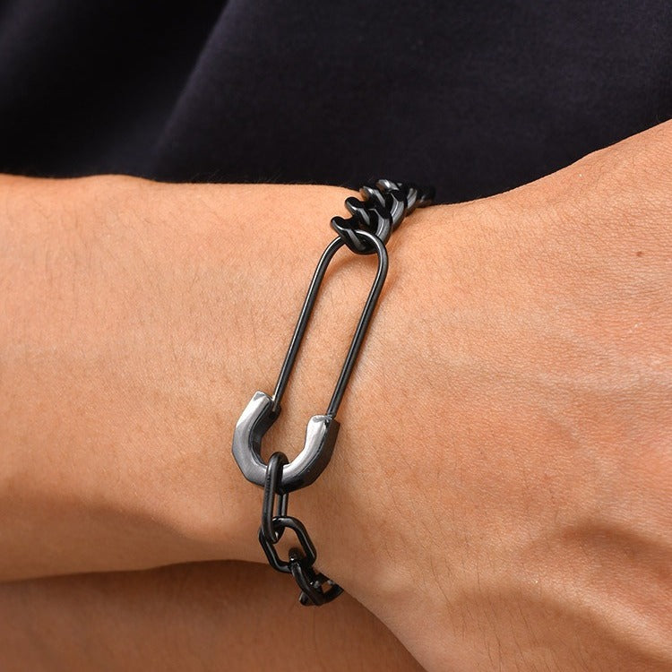 Kemstone Safety Pin Chain Bracelet for Men Stainless Steel Punk Streetwear BR-1068